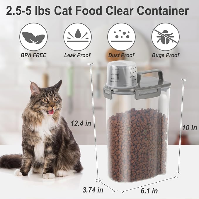 Dog Cat Food Storage Container, Pet Food Pourable Container Airtight with Large Spout & Cup, BPA-Free Plastic Food Dispenser for Pet Food, Bird Seed, Rice, Flour (Dark Olive, 2.5L (2 pack))