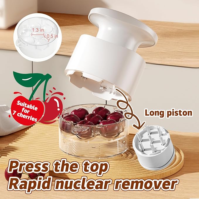 Cherry Pitter 7-in-1 Push Button Cherry Core Pitter Tool kitchen | Built-in Splatter Protector, Dishwasher Safe, Great for Homemade Cherry Jam Desserts Suitable for chefs, Pastry