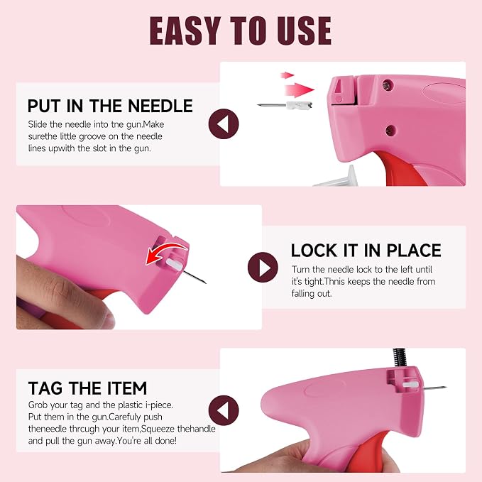 Micro Tag Gun for Clothes - Rose and Red Color Mini Stitch Gun for Clothes Fabric-Friendly Design Single Stitch Sewing Gun Quick Clothing Fixer Total 4000 Fasteners