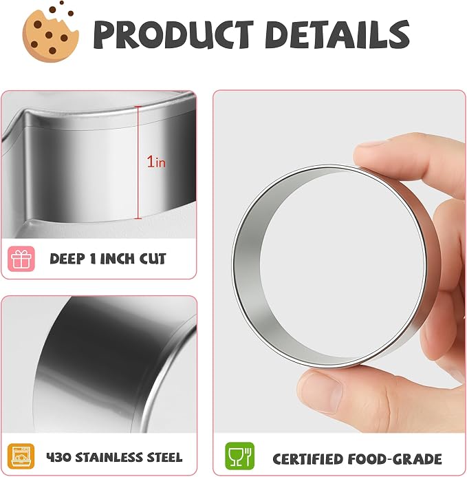 FUSOTO 6PCS Circle Cookie Cutter Set, Large Geometric Stainless Steel Baking Supplies for Homemade Cookies, Round Plaque Cookie Cutters Shapes Biscuit Molds, 6 Sizes (1.5, 2, 2.5, 3, 3.5, 4 Inch)