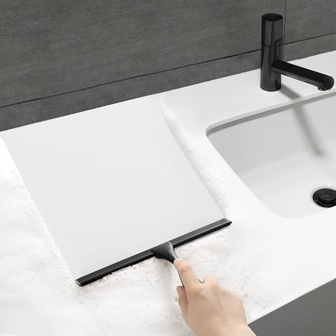 HIWARE All-Purpose Shower Squeegee for Shower Doors, Bathroom, Window and Car Glass - Black, Stainless Steel, 12 Inches
