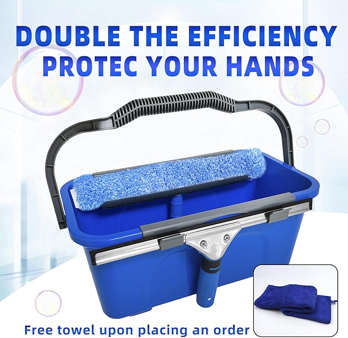 Window Washing Kit,Window Cleaning Squeegee Kit with Bucket | window Cleaning Tool,Squeegee with Shelf Storage for Window Cleaning,window squeegee for home Outdoor Commercial Use