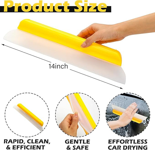2 Pack 14 Inch Car Drying Squeegee Yellow Longer Silicone Water Squeegee Window Shower Blade Automotive Squeegees Flexible Auto T-bar Rubber Squeegees for Car Windshield Glass Bathroom Wash Tool