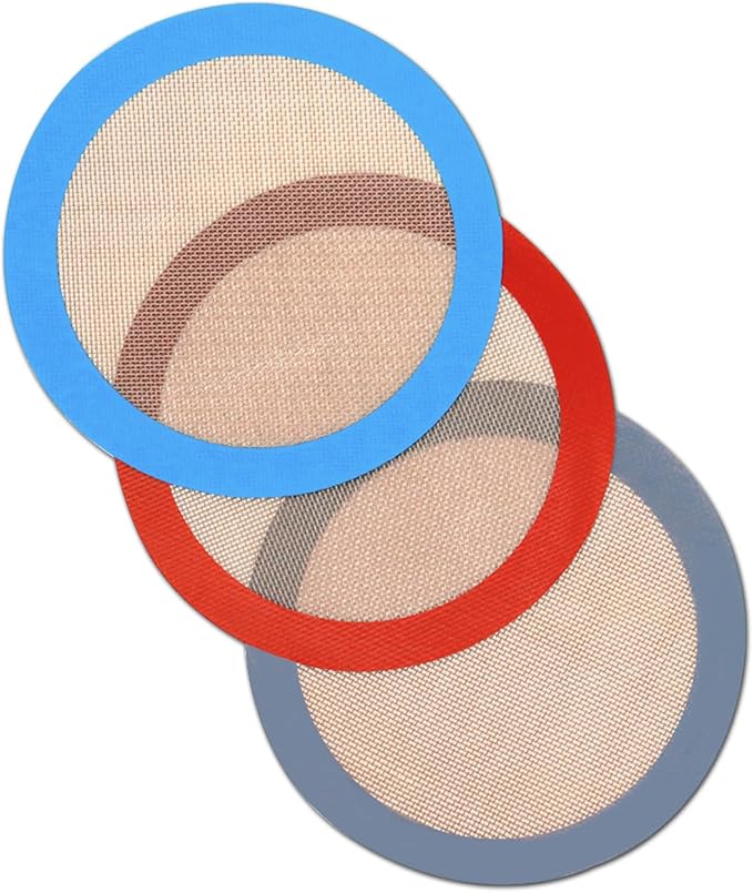 8 Inch Round Silicone Bakintg Mat, Set of 3 Reusable Silicone Baking Mats, Silicone Mat for 8 Inch Cake Pan, Silicone Mat for Baking Cake, Pizza, Pie, Bread, Macaron (Red, Blue, Grey)