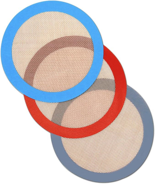 8 Inch Round Silicone Bakintg Mat, Set of 3 Reusable Silicone Baking Mats, Silicone Mat for 8 Inch Cake Pan, Silicone Mat for Baking Cake, Pizza, Pie, Bread, Macaron (Red, Blue, Grey)