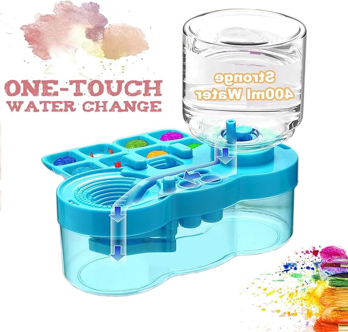 2026 Paint Brush Cleaner Tool, Paint Brush Washer with Water Circulation, Brush Cleaner Painting Tool with Brush Holder and Palette, Water Cycle Paint Brush Rinser Dispenser for Adults Artist Kid