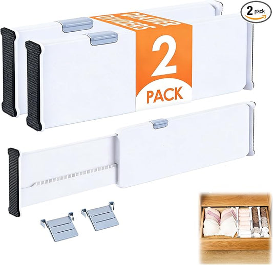 Adjustable Drawer Dividers with Matching Inserts, Expandable Drawer Organizers 3.94" High, 10.83-17.3" Length, for Clothing Kitchen Office (2 Dividers with 2 Matching Inserts)