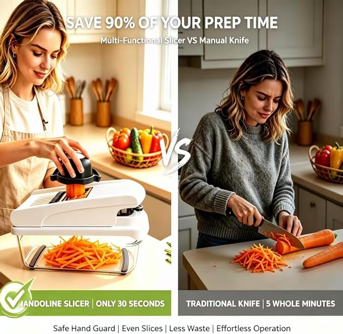 Laxeqohck12 in 1 Vegetable Chopper with Container, Stainless Steel Blade Onion Dicer, Safe Hand Guard Mandoline Slicer, Multifunctional Potato Grater Cutter for Kitchen Meal Prep Salad Making (white)