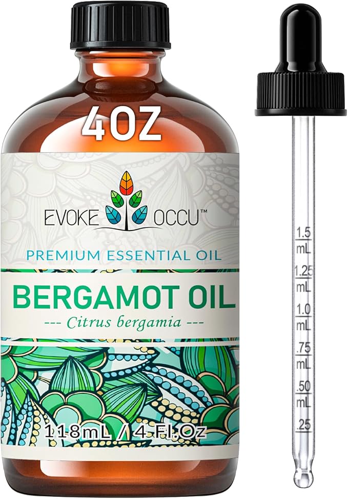 EVOKE OCCU Bergamot Essential Oil for Diffuser Skin & Relaxation | Fresh and Pleasant Scent, Suitable for Study, Work, and DIY Wool Dryer Balls – 118mL / 4 fl oz