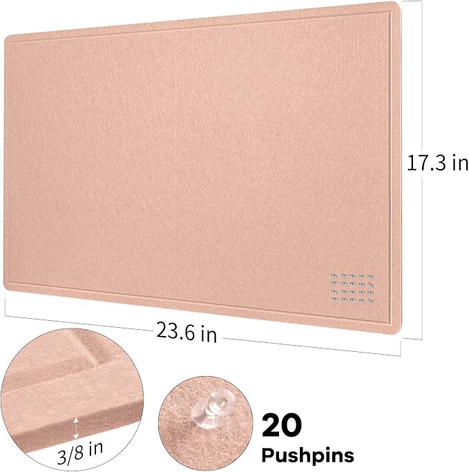 Felt Bulletin Board 24x18 inches, Decorative Pin Board for Home & Office | Cork Board Alternative for Wall with Push Pins, Display Mood Board for Photos, Notes & Reminders