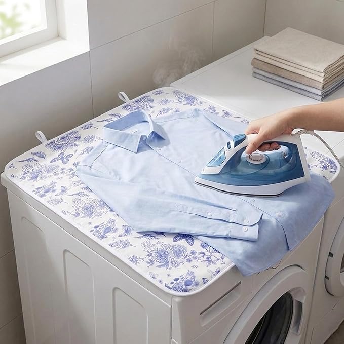 Portable Ironing Mat 29×39", Heat-Resistant Foldable Ironing Pad with Hanging Hooks, Travel Ironing Blanket with Cotton Top & Felt Padding