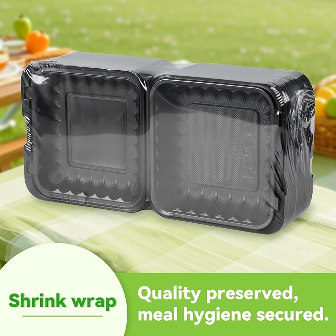 55-Pack 8x8 34oz Meal Prep Containers - Shrink Wrap Ready to Use | Heavy Duty Clamshell To-Go Boxes | BPA-Free & Stackable | Microwave, Freezer & Dishwasher Safe for Leftovers, Catering