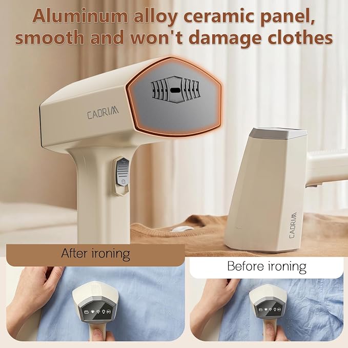 Cadrim Steamer for Clothes,Portable Handheld Fabric and Garment Steamer Iron Press Wrinkle Remover with Lint Remover & Fabric Brush – White