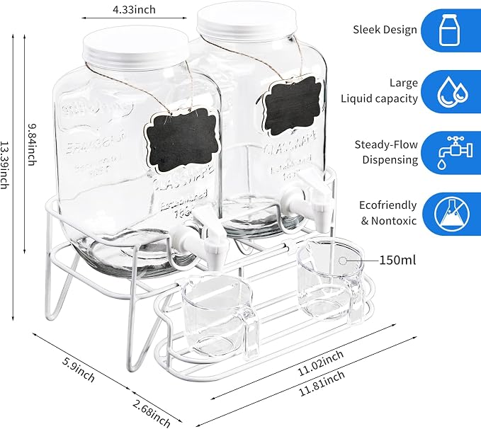 2 Sets 1 Gallon Laundry Detergent Dispenser with Stand, Glass Laundry Soap Dispenser, Liquid Laundry Detergent Dispenser for Laundry Room Organization Dispenser Containr