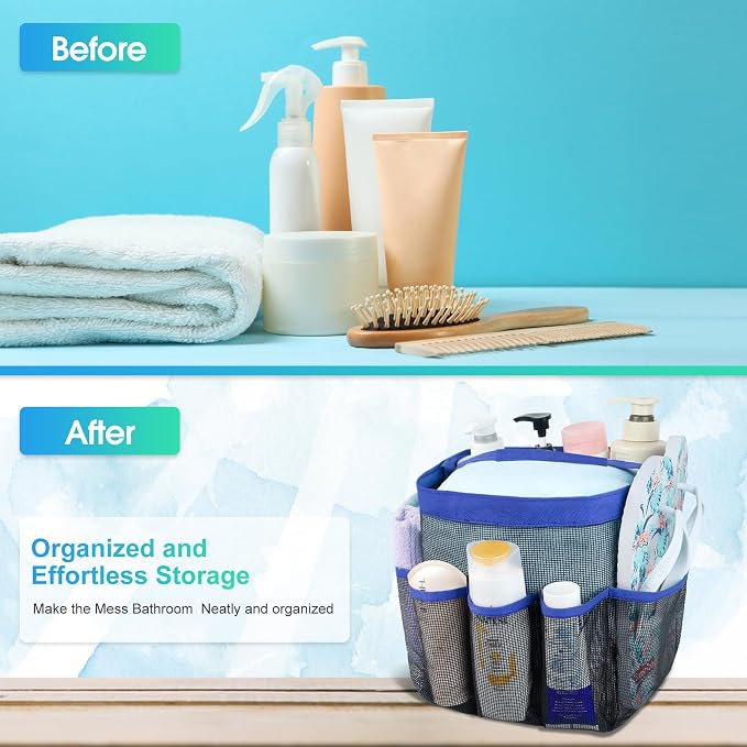Attmu Mesh Shower Caddy Portable for College Dorm Room Camping Essentials, Shower Caddy Dorm with 9-Pockets, Large Capacity Hanging Basket Bathroom Bag for Toiletry, Swimming, Gym, Camp, Beach