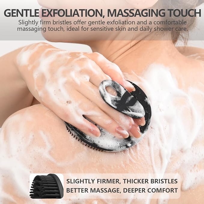 Silicone Body Scrubber 4 Pack, BEAUTAIL Gentle Exfoliating Shower Scrubber | Hygienic Silicone Loofah, Easy-Grip Handle, Soft Bath Brush for Sensitive Skin, Women, Men & Kids (Black+Gray+Pink+Green)