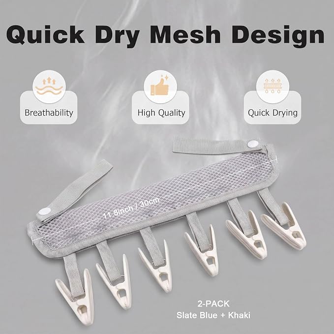 Travel Clothes Drying Hanger for Heated Clothes Airer & Clothes Drying Rack Clothesline, Foldable Portable Mesh Drying Rack with 6 Clips for Sock Underwear Bra Towel Home Cruise Outdoor 2 Pack