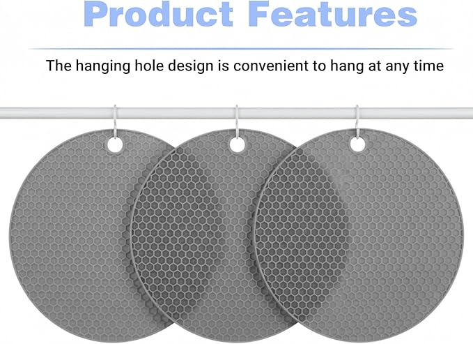 3Pcs Rubber Jar Opener,Round Jar Opener Gripper Pad,Multipurpose Silicone Jars Openers,Non-Slip Coasters for Weak Hands (6.7x6.7inch,Grey)
