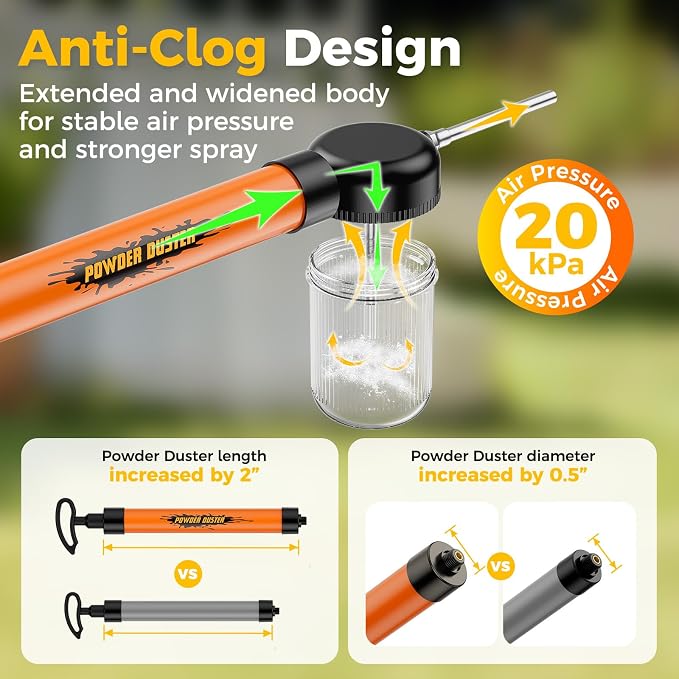 Diatomaceous Earth Powder Duster Applicator Sprayer with Adjustable 4FT Rod | Large Capacity High-Efficiency Output Pump & Clog-Free, Safe Distance Dusting, Comply with Delta, Cimexa, Tempo, Seven Dust
