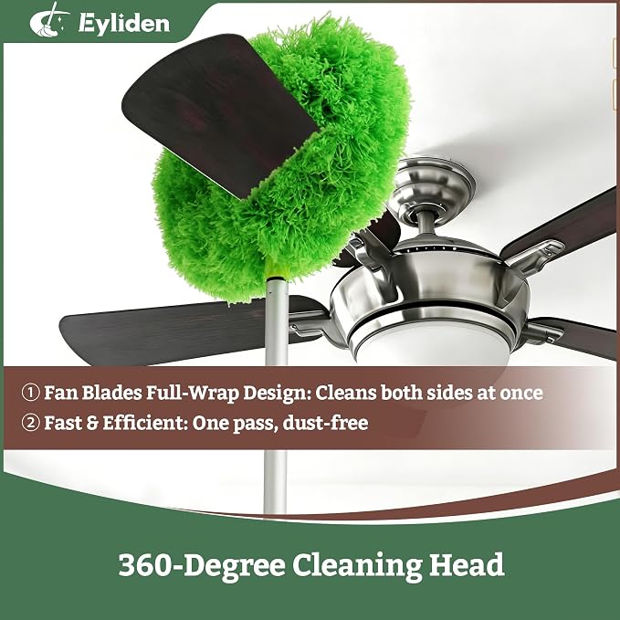 Eyliden 68" Adjustable Ceiling Fan Duster - 360° Dual-Sided Microfiber | 0.75 lbs Ultra-Lightweight, Ladderless High Ceiling Cleaning, Reusable Multi-Surface Dust Tool for Fans Walls Blinds