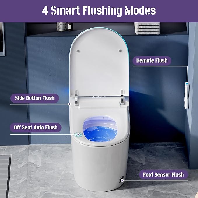 Smart Toilet with Bidet, UV-C Light, Auto Flush, Auto Open&Close, Blackout Flush, Heated Seat, Air Dryer, Modern Elongated Japanese One Piece Bidet for Bathrooms,1000 Gram MaP