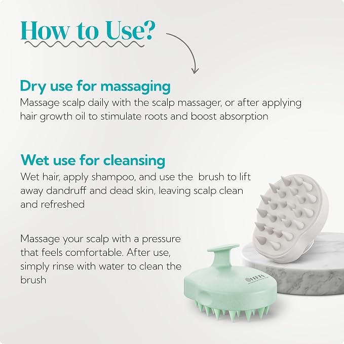 HEETA Scalp Massager 2 Pack for Hair Growth, Soft Silicone Bristles to Remove Dandruff and Relieve Itching, Scalp Scrubber for Hair Care Relax Scalp, Shampoo Brush for Wet Dry Hair, Beige & Green