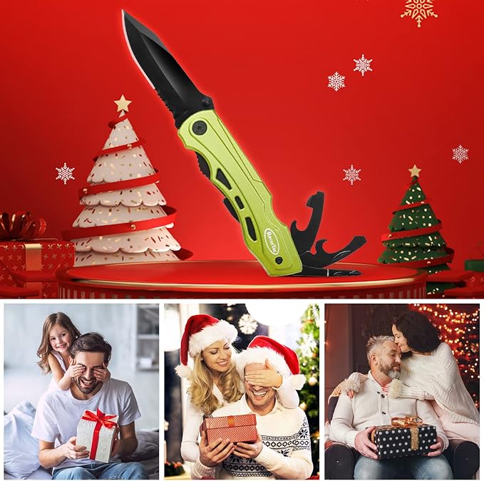 15-in-1 Pocket Multitool Knife - Folding Knife with Pliers, Bottle & Can Opener, Phillips Screwdriver + 9 Bits, Nylon Sheath - EDC Multi Tool for Camping, Hiking & DIY - Gifts for Men & Dad