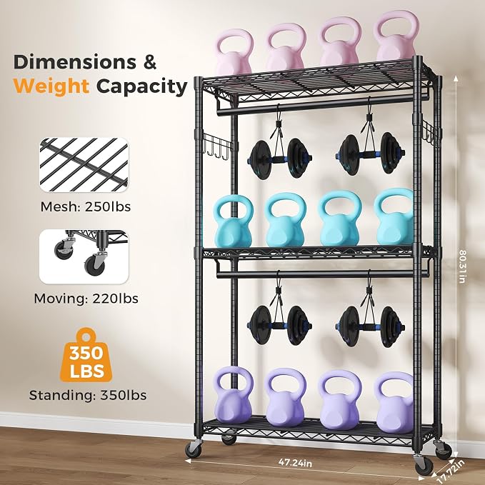 OLIXIS Rolling Clothes Rack, Heavy Duty Garment Rack, 47 IN, Metal Black | Adjustable Closet Organizer for Hanging Clothes, Portable Closet with 2 Side Hooks