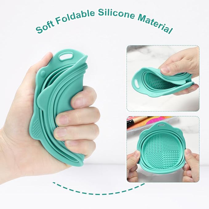 Foldable Silicone Makeup Brush Cleaner Bowl | Portable Cleaning Tool For Brushes, Powder Puffs, Sponges (Green)