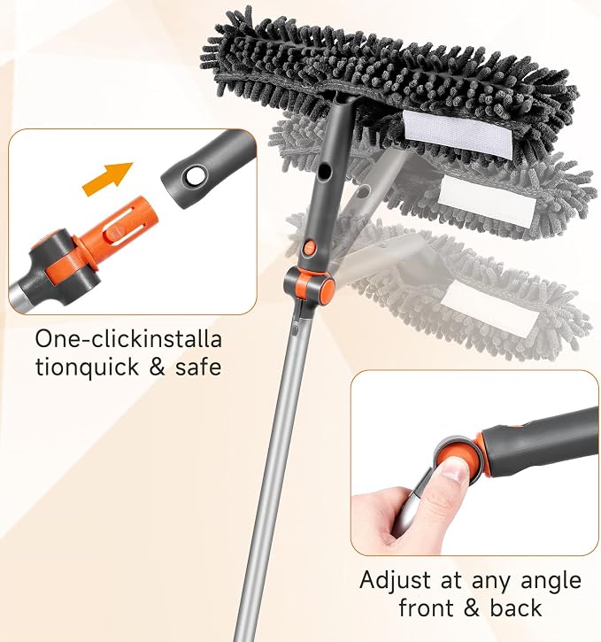 Chabatree 2-in-1 Window Squeegee Cleaner Set with 62" Extendable Pole, Window Cleaning Kit with Bendable Head for Indoor & Outdoor Glass, Professional High Window Cleaning Tool for Car & Home(Kit1.0