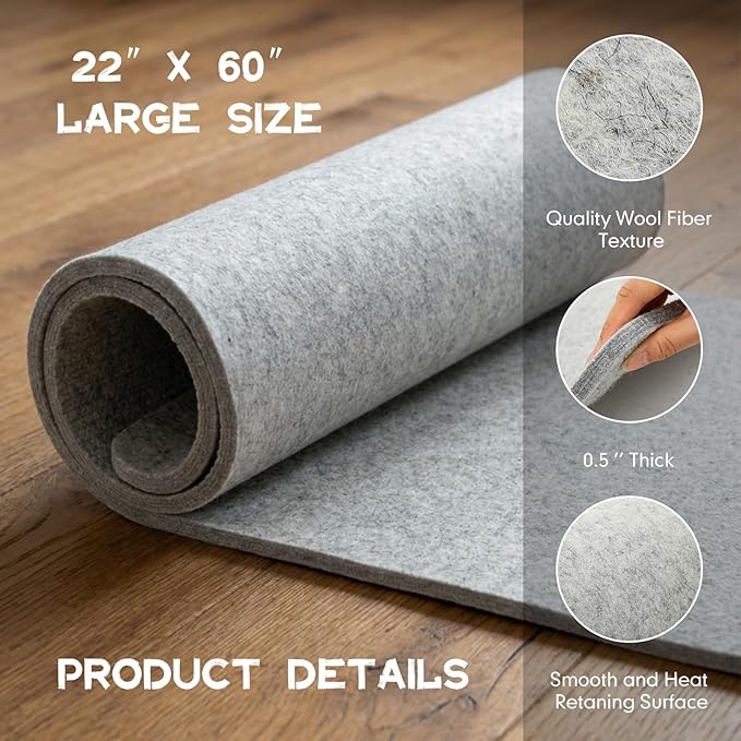 HunnmingRe 22" x 60" Wool Pressing Mat, Extra Large 100% New Zealand Wool Ironing Mat for Quilting Supplies, Sewing, Embroidery, 0.5 Thick Heat-Resistant Double Non-Slip Sided Ironing Pad