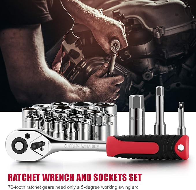 Eastvolt 218-Piece Household Tool Kit, Auto Repair Tool Set, Tool Kits for Homeowner, Plier, Screwdriver Set, Socket Kit and Toolbox Storage Case,Black + Red (Pack of 3)