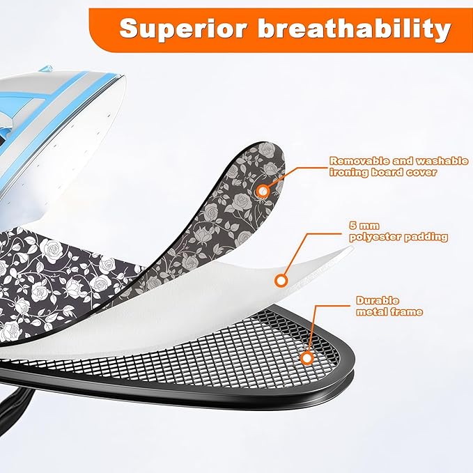Ironing Board, Compact Ironing Board 13x43 Ironing Area with Extra Thick Height Adjustable Ironing Boards, Stable Structure, Easy to Fold,Silicone Iron pad