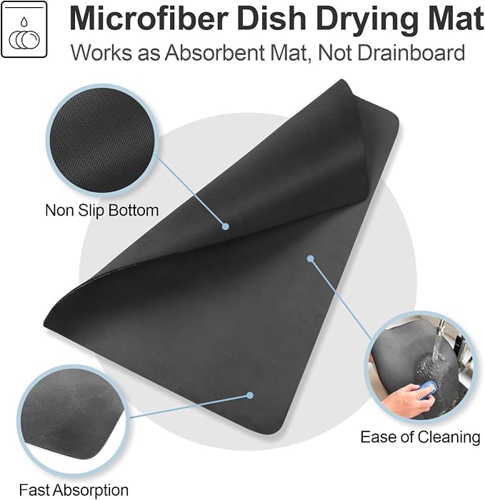 GSlife Large Capacity Expandable Dish Drying Rack with Absorbent Mat, 2-Piece Stainless Steel Dish Drainer Set for Counter with Removable Over Sink Rack, Family Size 15" W x 16.5"-21.5" L, Silver