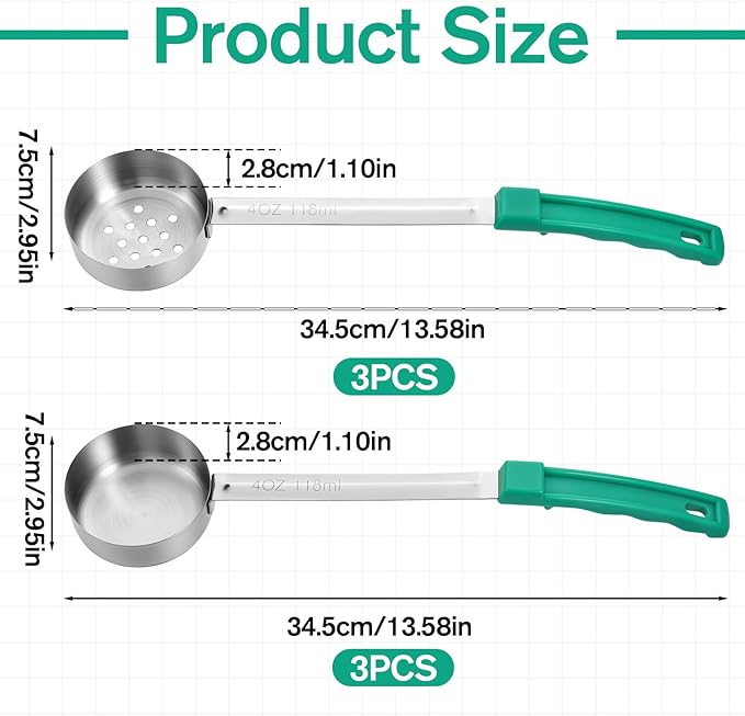 6 Pcs Portion Control Serving Spoons, Stainless Steel Measuring Ladle Scoops with Plastic Handle, 4 Oz Slotted and Unslotted Food Measuring Utensils for Weight Loss, Restaurants, Home