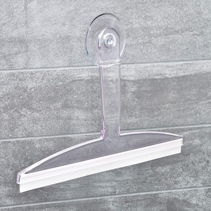 iDesign 22300 Plastic Plastic Suction Squeegee with Storage Hook Shower, Window, and Mirror Accessory for Master, Guest, Kids' Bathroom Cleaning, 12" x 10", Clear | Shower, Window, and Mirror Accessory, For Master, Guest, Kids' Bathroom Cleaning