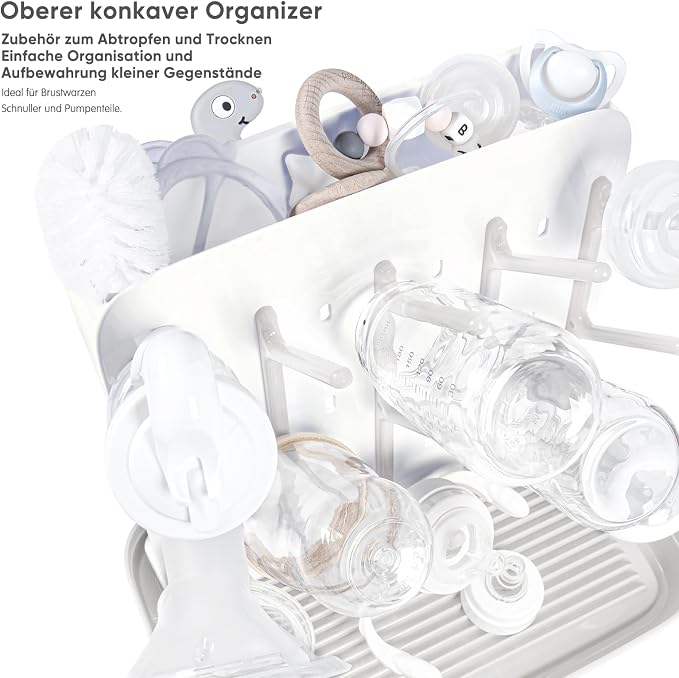 Termichy Baby Bottle Drying Rack：Large Vertical Space Saver for Countertop | With 15 Hooks - Quick-Dry Holder for Nipples, Teethers & Breast Pump Parts -Newborn Essentials Must-Haves White