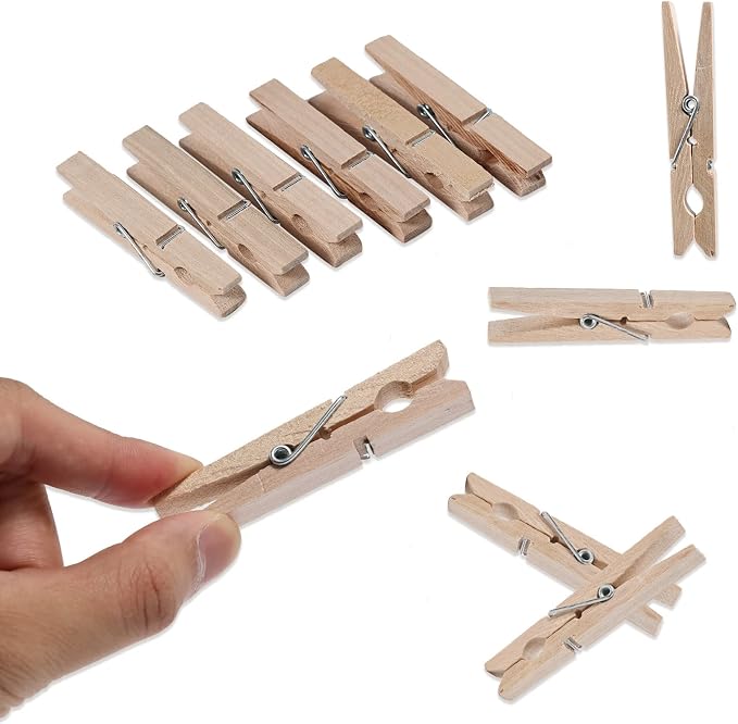 50 Pack Clothes Pins Wooden 2.9 Inch Wood Clothespins Large Heavy Duty | Close Pins for Crafts DIY Laundry Classroom Decoration Hanging Photos, 2-7/8" Clips Natural Wood & Rust Resistant Springs