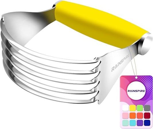 Rainspire XL Pastry Cutter For Baking, Heavy Duty Pastry Blender Stainless Steel, Thick Sharp Blades Dough Blender, Dough Cutter Butter Cutter Pastry for Easy Mixing, Dishwasher Safe (Yellow)