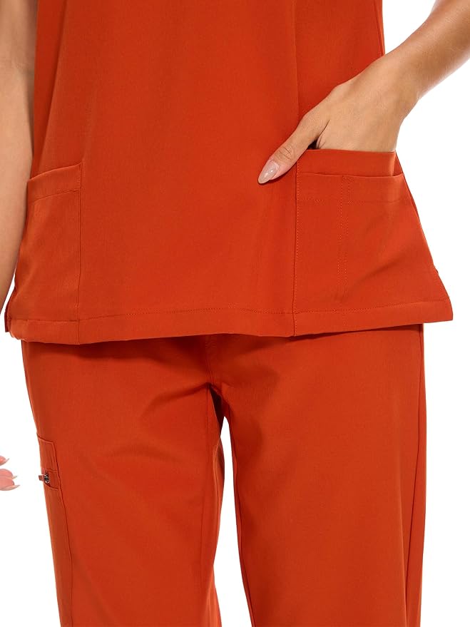 Scrubs Tops for Woman - Soft Stretch, V-Neck Tops | 3 Pockets, Side Split Design, Short Sleeve, Breathable & Lightweight Nursing Shirt, Easy-Care Fabric for All-Day Comfort