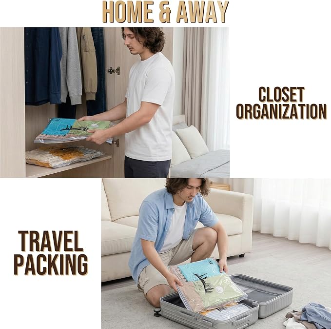 TAILI Vacuum Storage Bags with pump, Vacuum seal Bags for Clothing, Travel Compression Cube, 8 Combo