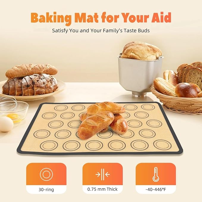 Macaron Silicone Baking Mats, 16.5"x 11.6" Inch Silicone Mat | Reusable Baking Mat with 30 Rings, Resistant -40 to 446℉, Dishwasher Safe for Cookies, Macarons, Pastry