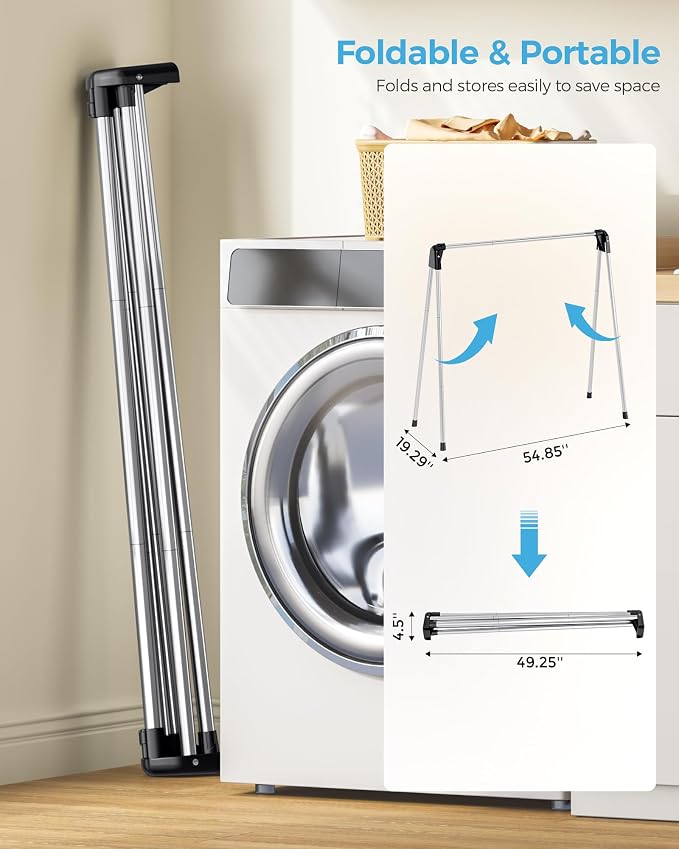 APEXCHASER Clothes Drying Rack Foldable, Portable Clothes Airer, 48" H | Stainless Steel, Folds Flat to Storage, Lightweight Design, Non-slip Feet, Easy to Carry, Versatile for Room/Balcony/Dorms