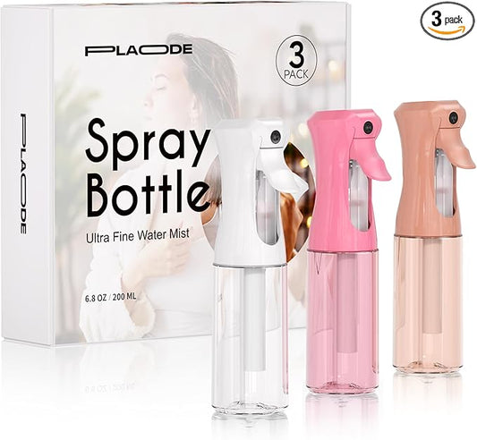 Spray Bottle for Hair, Continuous Ultra Fine Mister Spray Bottle, Refillable Water Sprayer for Hairstyling, Plants, Pets, Cleaning, Skincare (3 Pack 6.8OZ/200ML,White+Pink+Terracotta)