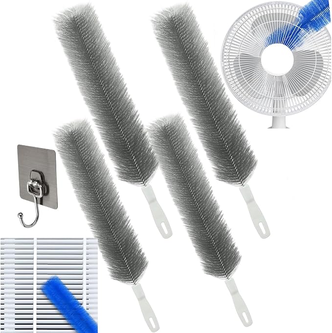 Ultimate Dusting Tool, Fan Cleaning Brush, Bendable Microfiber Head, Flexible Microfiber Duster Remover Washable ldeal for Electric Fans Air Conditioning, Home Car Vents, Curtain (4pcs*Grizzly)
