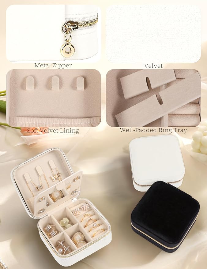 MFXIP Plush Velvet Travel Jewelry Case Small Jewelry Box Jewelry Organizer Storage Case Portable Jewelry Travel Case for Girls Womens Earring, Necklace, Rings,Bracelets with Mirror
