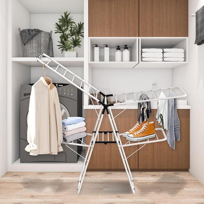 Maomo 33-Rod Extra Large Clothes Drying Rack, Foldable Double-Layer Laundry Rack with Sock Clips, Heavy-Duty Steel for Indoor & Outdoor Use, No Assembly.