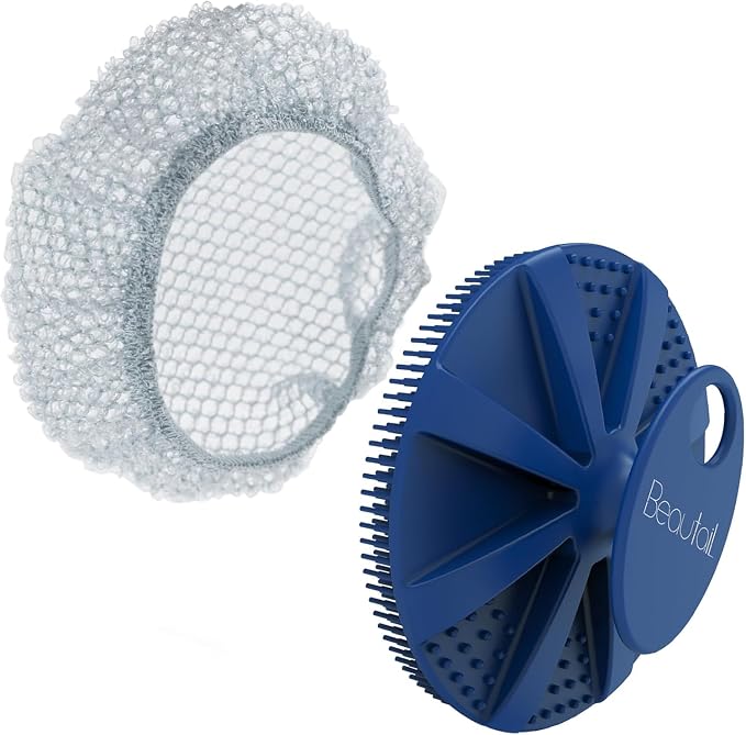 Silicone Body Scrubber and Scrub Net Set, BEAUTAIL 2 Pack for Rich Lather | Gentle Silicone Shower Scrubber or Firmer Exfoliating Bath Net, Deep Cleansing & Exfoliation, 1 Brush + 1 Net for Men & Women