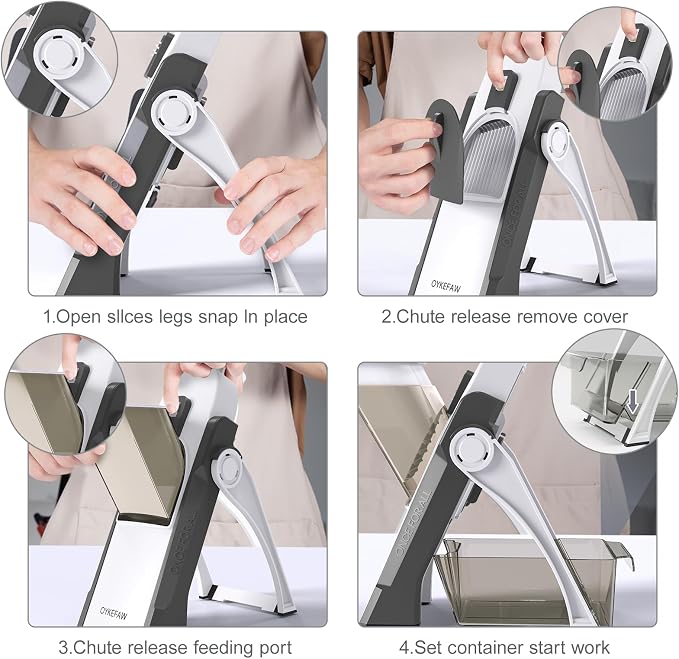 Safe Mandoline Slicer for Kitchen, 5 in 1 Vegetable Chopper, French Fry Cutter For Potatoes, Potato Slicer,Food Chopper,Adjustable Thickness 0.1-8 mm, With Peeler/Cleaning Brush, Mandolin