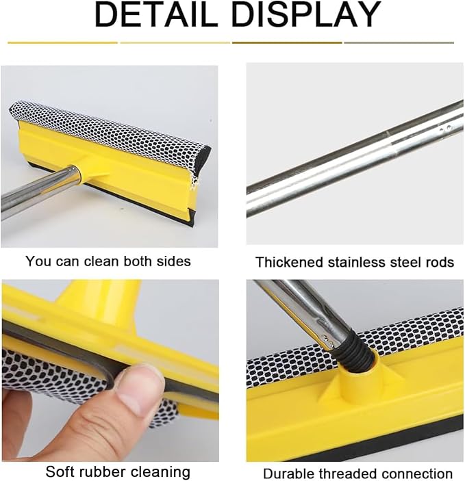 2 in 1 Car Window Squeegee and Collapsible Bucket Set,Long Handle,Yellow